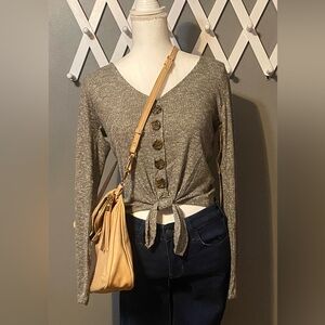 Paper Tee Khaki Button-Down Knit Top